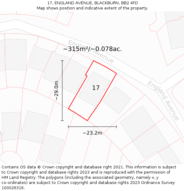 17, ENGLAND AVENUE, BLACKBURN, BB2 4FD: Plot and title map