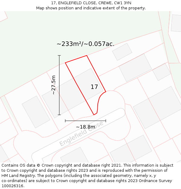 17, ENGLEFIELD CLOSE, CREWE, CW1 3YN: Plot and title map