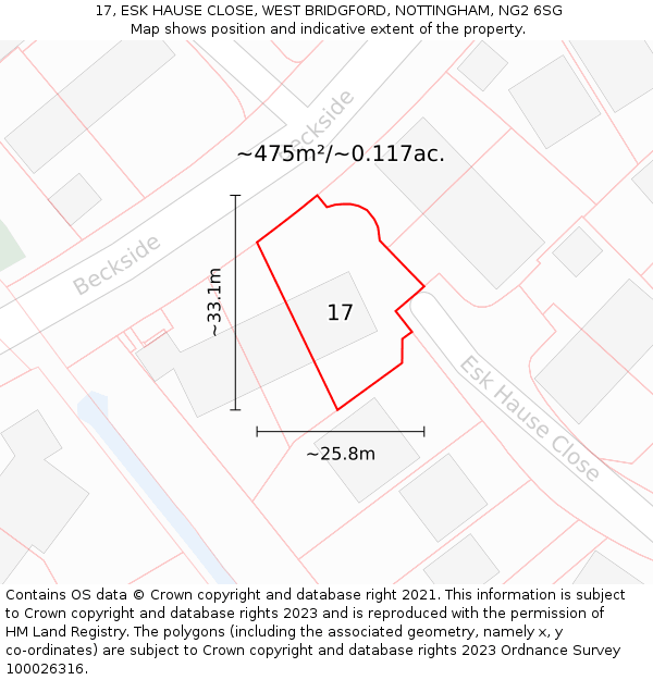 17, ESK HAUSE CLOSE, WEST BRIDGFORD, NOTTINGHAM, NG2 6SG: Plot and title map