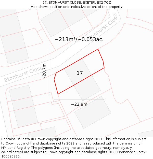 17, ETONHURST CLOSE, EXETER, EX2 7QZ: Plot and title map