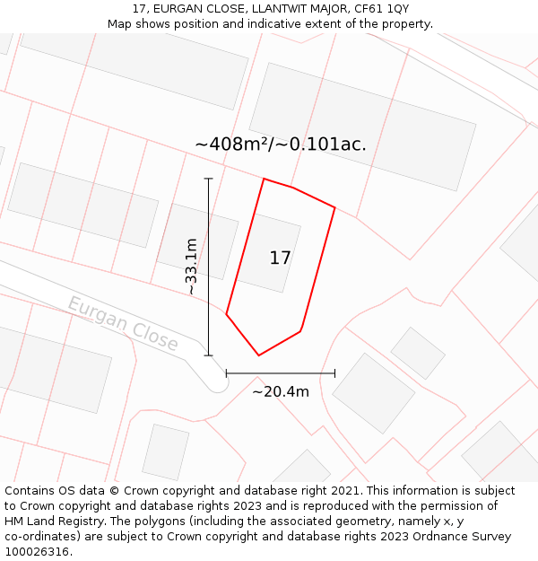 17, EURGAN CLOSE, LLANTWIT MAJOR, CF61 1QY: Plot and title map