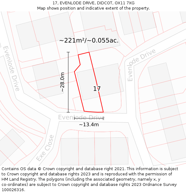 17, EVENLODE DRIVE, DIDCOT, OX11 7XG: Plot and title map