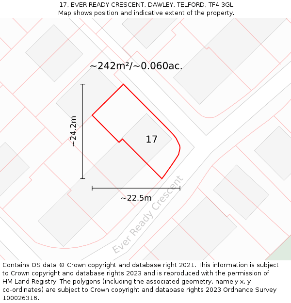 17, EVER READY CRESCENT, DAWLEY, TELFORD, TF4 3GL: Plot and title map