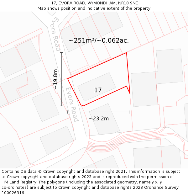 17, EVORA ROAD, WYMONDHAM, NR18 9NE: Plot and title map