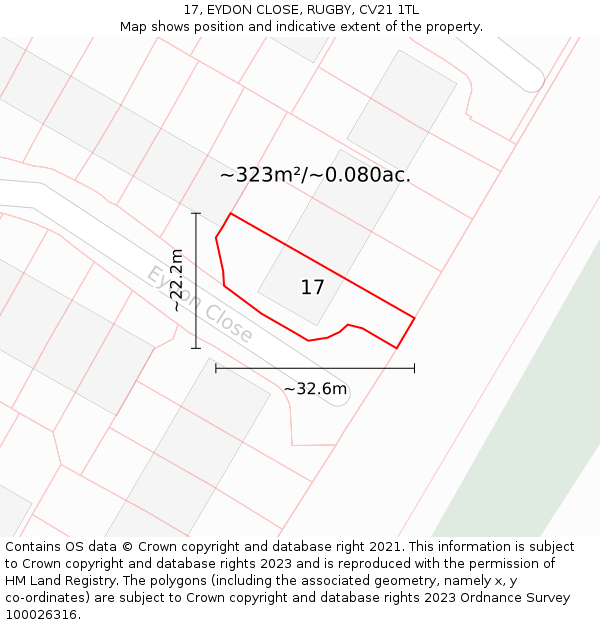 17, EYDON CLOSE, RUGBY, CV21 1TL: Plot and title map