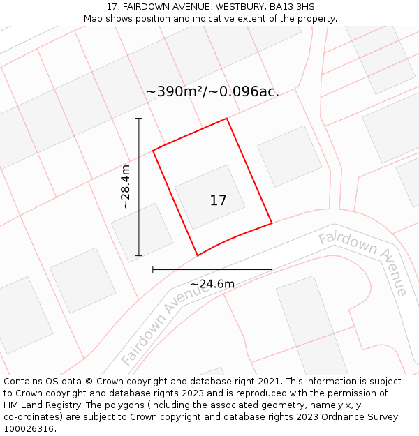 17, FAIRDOWN AVENUE, WESTBURY, BA13 3HS: Plot and title map