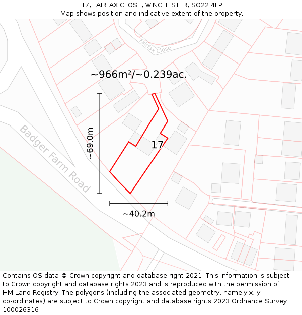 17, FAIRFAX CLOSE, WINCHESTER, SO22 4LP: Plot and title map