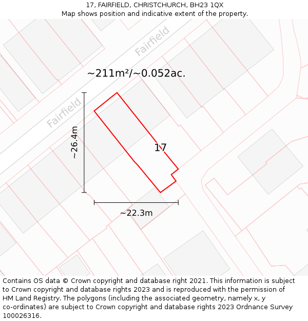 17, FAIRFIELD, CHRISTCHURCH, BH23 1QX: Plot and title map