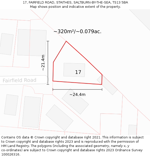 17, FAIRFIELD ROAD, STAITHES, SALTBURN-BY-THE-SEA, TS13 5BA: Plot and title map