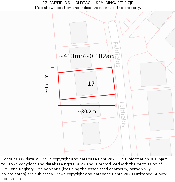 17, FAIRFIELDS, HOLBEACH, SPALDING, PE12 7JE: Plot and title map