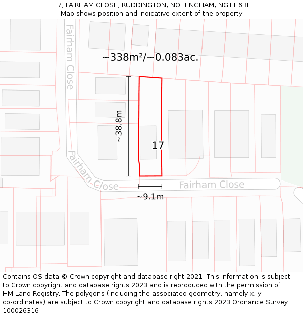 17, FAIRHAM CLOSE, RUDDINGTON, NOTTINGHAM, NG11 6BE: Plot and title map