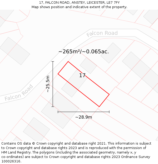 17, FALCON ROAD, ANSTEY, LEICESTER, LE7 7FY: Plot and title map