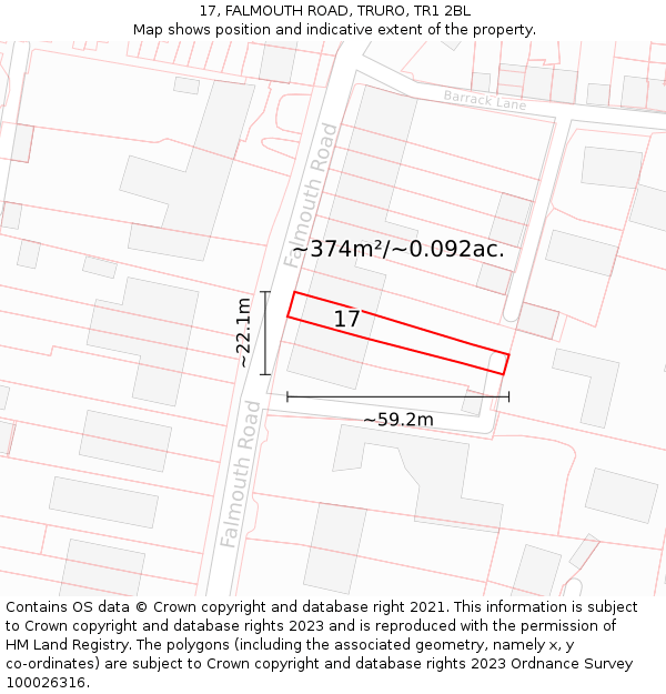 17, FALMOUTH ROAD, TRURO, TR1 2BL: Plot and title map
