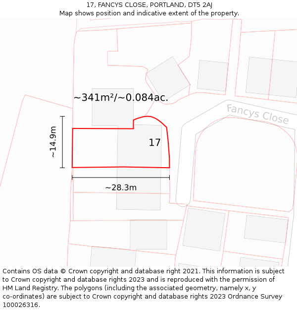 17, FANCYS CLOSE, PORTLAND, DT5 2AJ: Plot and title map