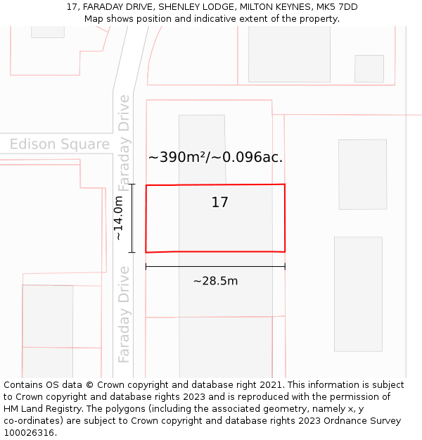 17, FARADAY DRIVE, SHENLEY LODGE, MILTON KEYNES, MK5 7DD: Plot and title map
