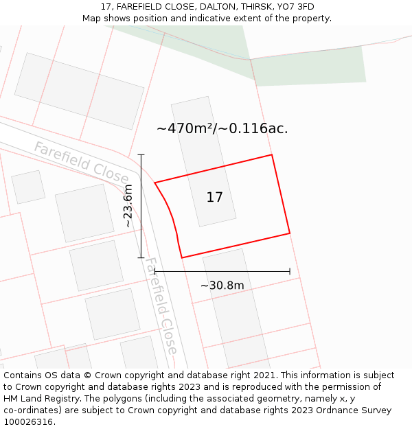 17, FAREFIELD CLOSE, DALTON, THIRSK, YO7 3FD: Plot and title map