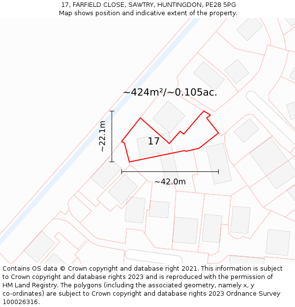 17, FARFIELD CLOSE, SAWTRY, HUNTINGDON, PE28 5PG: Plot and title map