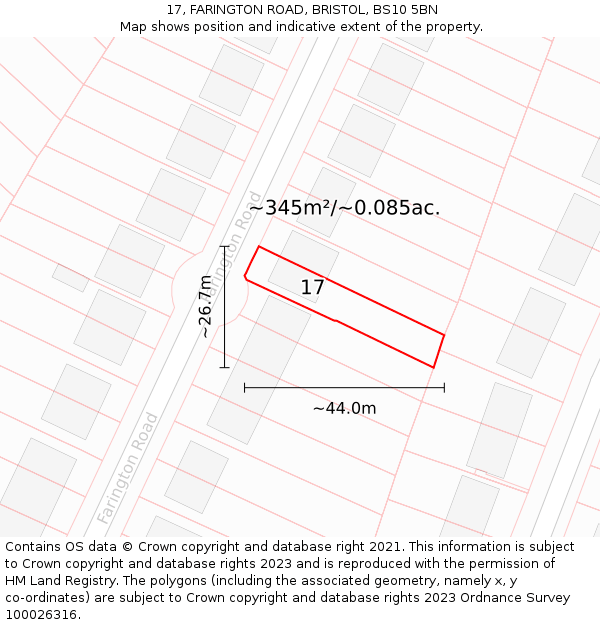 17, FARINGTON ROAD, BRISTOL, BS10 5BN: Plot and title map