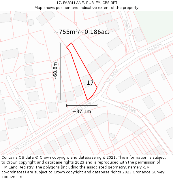 17, FARM LANE, PURLEY, CR8 3PT: Plot and title map