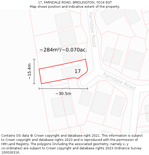 17, FARNDALE ROAD, BRIDLINGTON, YO16 6GT: Plot and title map