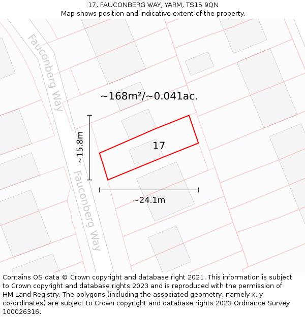 17, FAUCONBERG WAY, YARM, TS15 9QN: Plot and title map