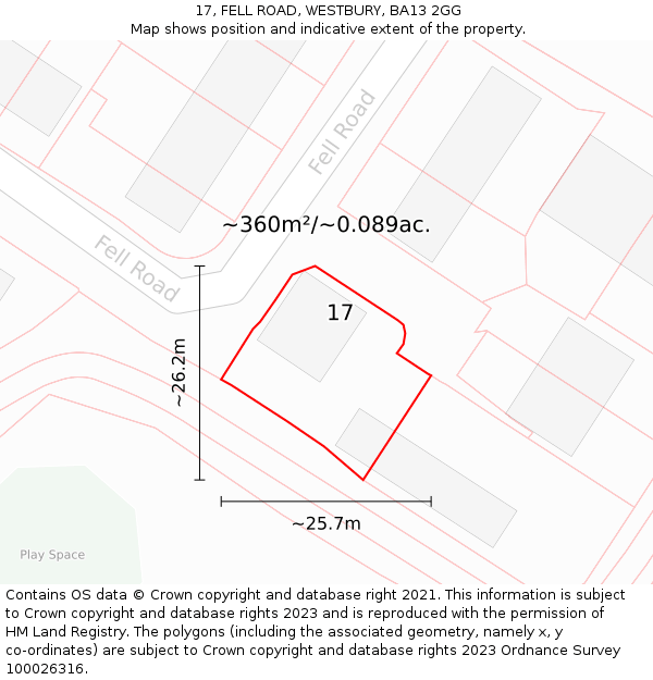 17, FELL ROAD, WESTBURY, BA13 2GG: Plot and title map