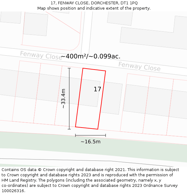 17, FENWAY CLOSE, DORCHESTER, DT1 1PQ: Plot and title map