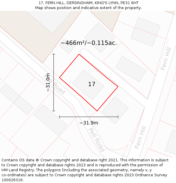 17, FERN HILL, DERSINGHAM, KING'S LYNN, PE31 6HT: Plot and title map
