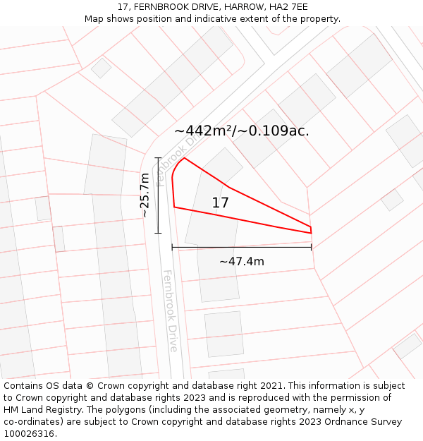 17, FERNBROOK DRIVE, HARROW, HA2 7EE: Plot and title map