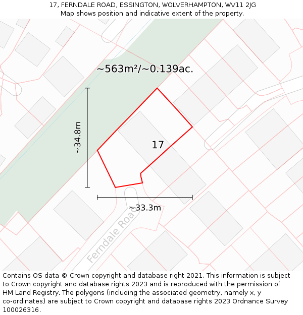 17, FERNDALE ROAD, ESSINGTON, WOLVERHAMPTON, WV11 2JG: Plot and title map