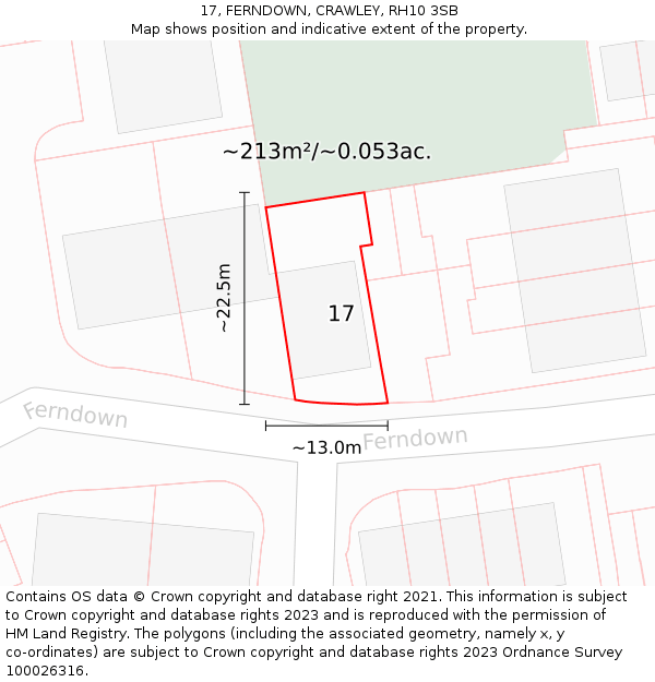 17, FERNDOWN, CRAWLEY, RH10 3SB: Plot and title map