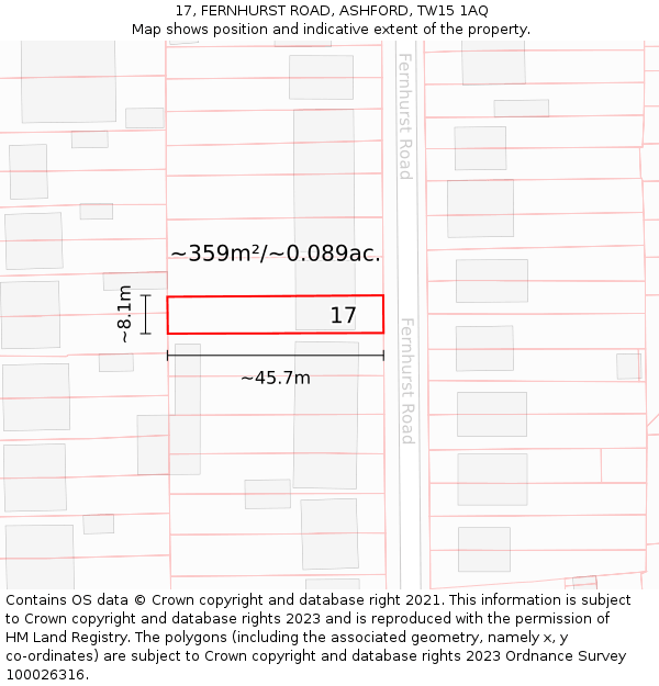 17, FERNHURST ROAD, ASHFORD, TW15 1AQ: Plot and title map