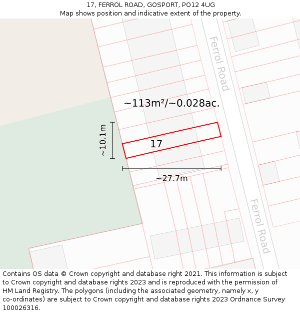 17, FERROL ROAD, GOSPORT, PO12 4UG: Plot and title map