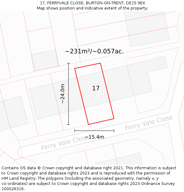 17, FERRYVALE CLOSE, BURTON-ON-TRENT, DE15 9EX: Plot and title map