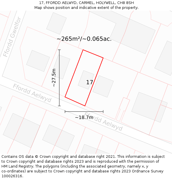 17, FFORDD AELWYD, CARMEL, HOLYWELL, CH8 8SH: Plot and title map