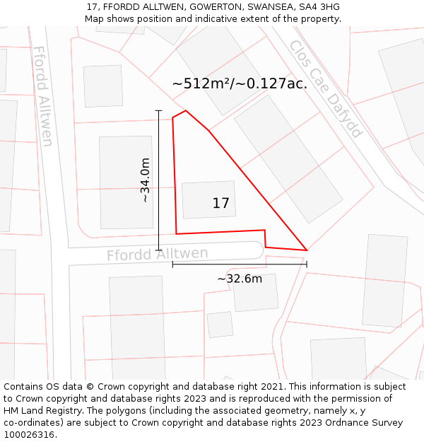 17, FFORDD ALLTWEN, GOWERTON, SWANSEA, SA4 3HG: Plot and title map