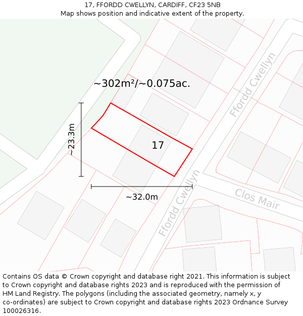 17, FFORDD CWELLYN, CARDIFF, CF23 5NB: Plot and title map