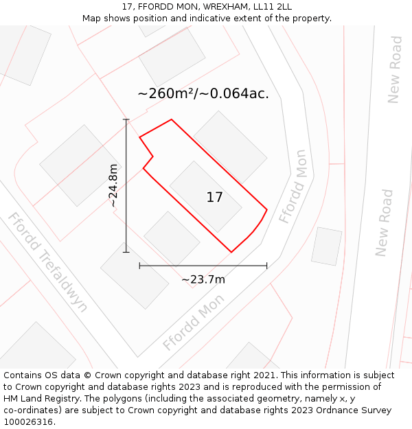 17, FFORDD MON, WREXHAM, LL11 2LL: Plot and title map