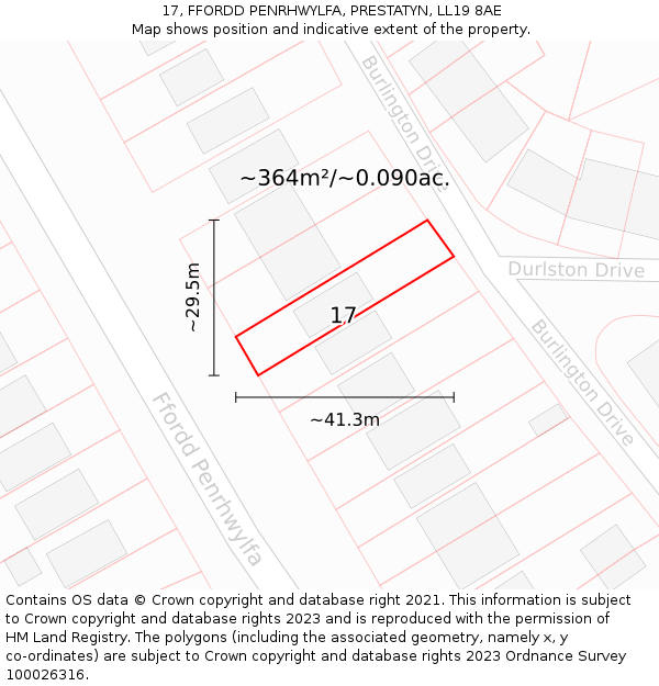 17, FFORDD PENRHWYLFA, PRESTATYN, LL19 8AE: Plot and title map