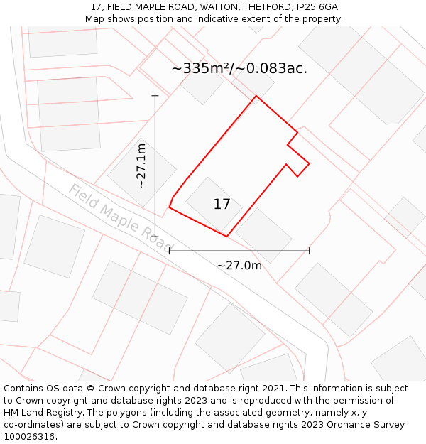 17, FIELD MAPLE ROAD, WATTON, THETFORD, IP25 6GA: Plot and title map