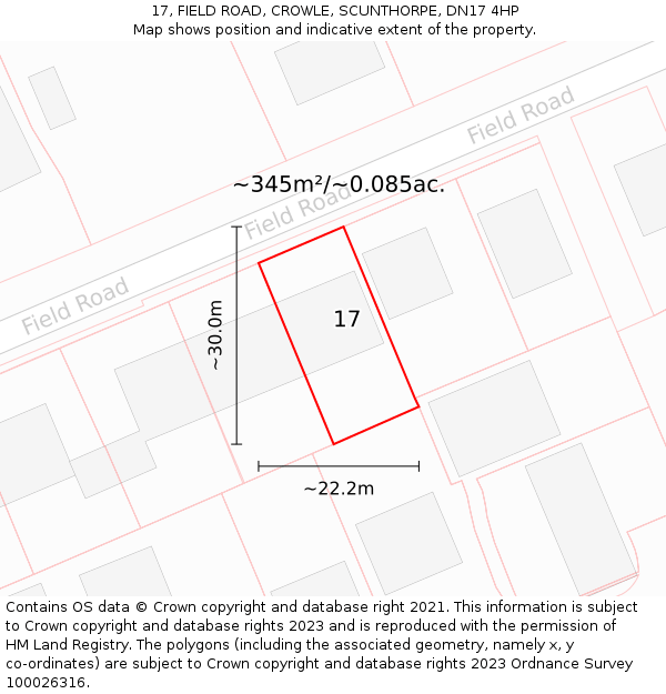 17, FIELD ROAD, CROWLE, SCUNTHORPE, DN17 4HP: Plot and title map