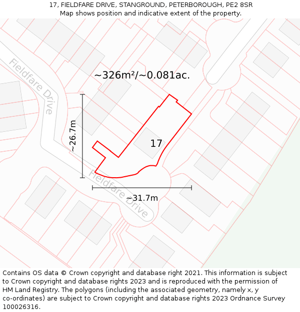 17, FIELDFARE DRIVE, STANGROUND, PETERBOROUGH, PE2 8SR: Plot and title map