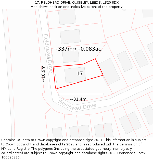 17, FIELDHEAD DRIVE, GUISELEY, LEEDS, LS20 8DX: Plot and title map