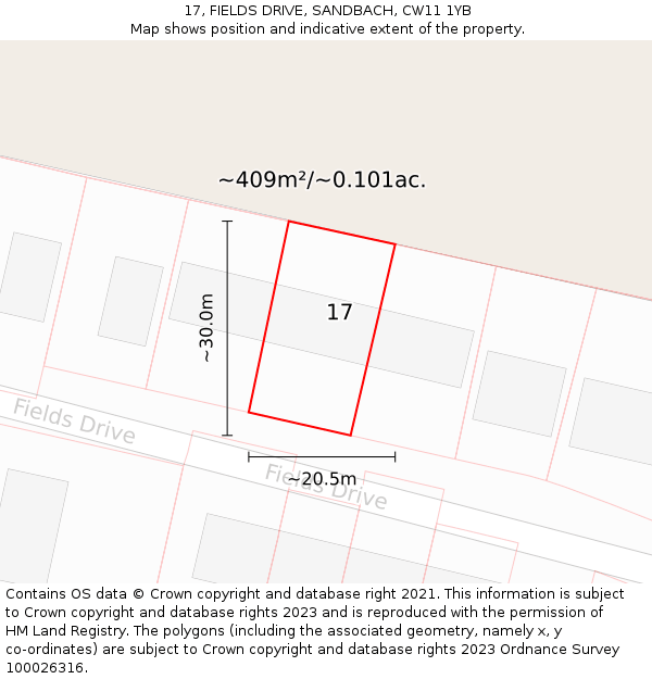 17, FIELDS DRIVE, SANDBACH, CW11 1YB: Plot and title map