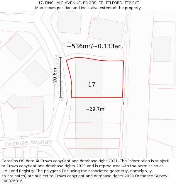 17, FINCHALE AVENUE, PRIORSLEE, TELFORD, TF2 9YE: Plot and title map