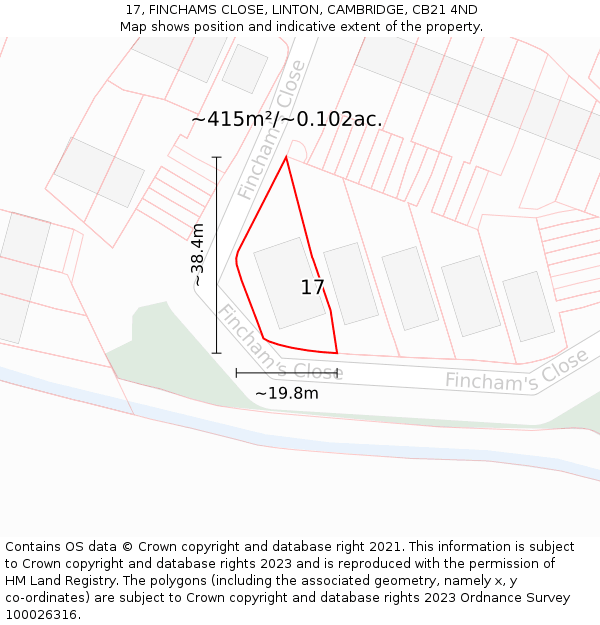 17, FINCHAMS CLOSE, LINTON, CAMBRIDGE, CB21 4ND: Plot and title map