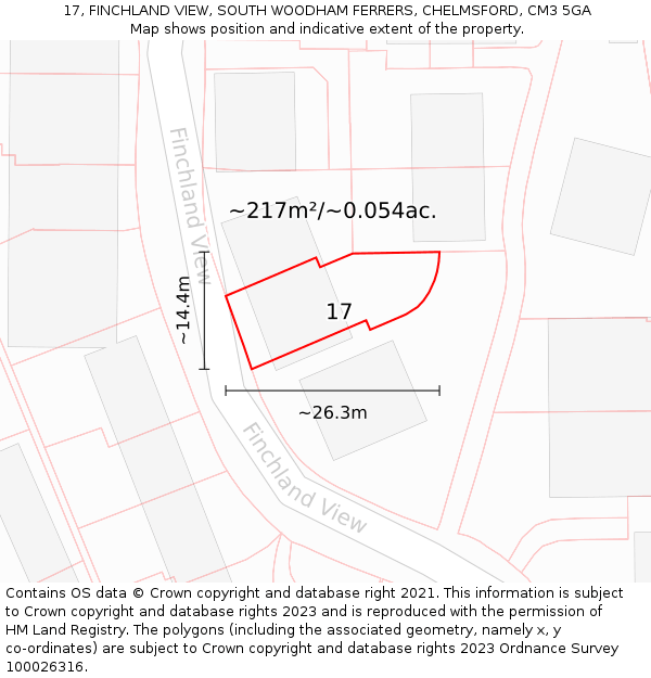 17, FINCHLAND VIEW, SOUTH WOODHAM FERRERS, CHELMSFORD, CM3 5GA: Plot and title map