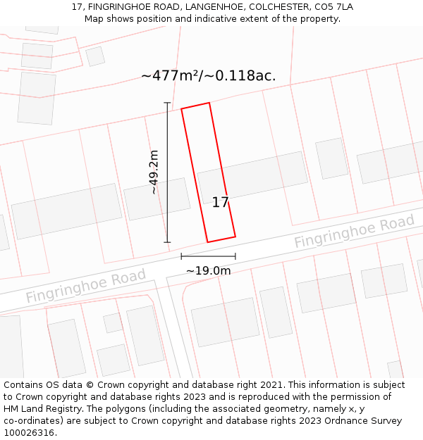 17, FINGRINGHOE ROAD, LANGENHOE, COLCHESTER, CO5 7LA: Plot and title map