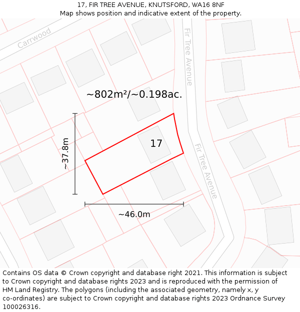 17, FIR TREE AVENUE, KNUTSFORD, WA16 8NF: Plot and title map