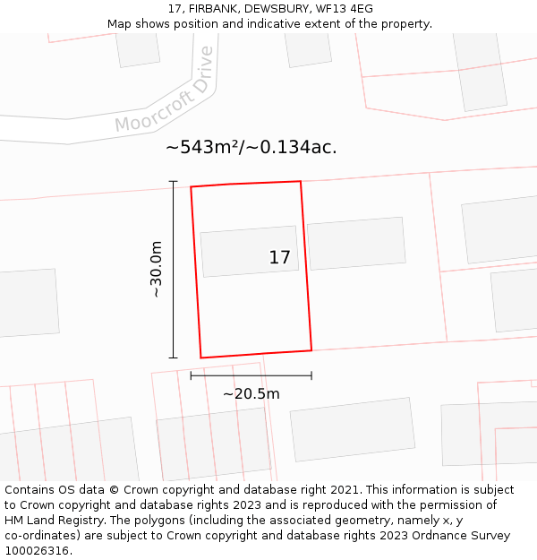 17, FIRBANK, DEWSBURY, WF13 4EG: Plot and title map